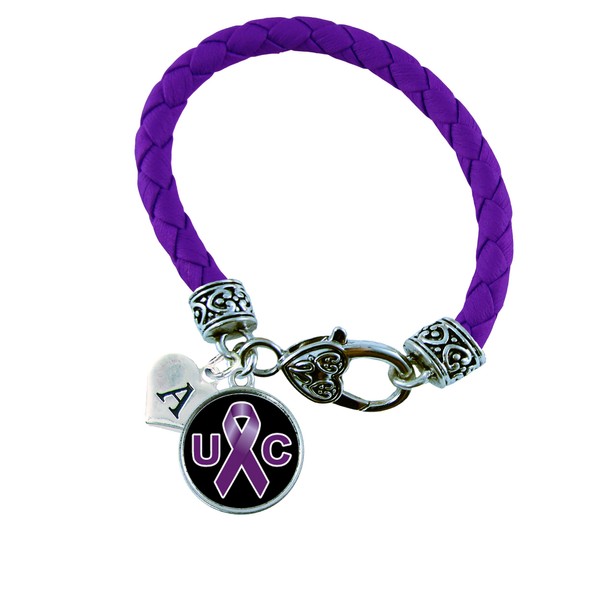 Holly Road Custom Ulcerative Colitis Awareness Ribbon Purple Leather Bracelet