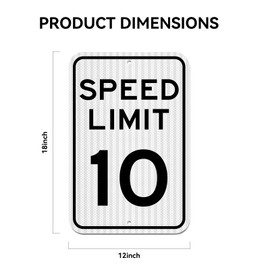 Speed ​​Limit Sign 10 MPH, Slow Down Traffic Sign, 12" x 18", Reflective 40Mil Aluminum Sign, Outdoor Easy to Install Non-Fade and Rust-Resistant, Suitable for Streets or Schools