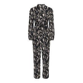 ONLY Women's Onlnova Life Elite L/S Zira Jumpsuit, Black/AOP:595 Lé téxt, M