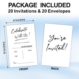 Tabyon Invitations For Birthday Party - Celebrate With Us - 20 Pcs Double Sided Fill in Minimalism Pearl White Invitations With Envelopes For boy and girl, Party Supplies - A01