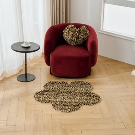 3D Bubble Mat Faux Fur Floor Mat Area Rug 700GSM Flower Shaped Plush Soft Carpets for Living Room Bedroom Hallway Nursery Rugs Home Décor,Flower Shape-Leopard Brown,3ft