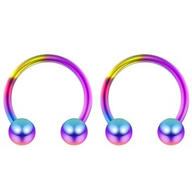 2pc 16mm Rainbow Surgical Stainless Steel Horseshoe Bar Hoop 5mm Ball Circular Barbells Earrings Cartilage Helix Septum Nose Lip Rings - 12mm