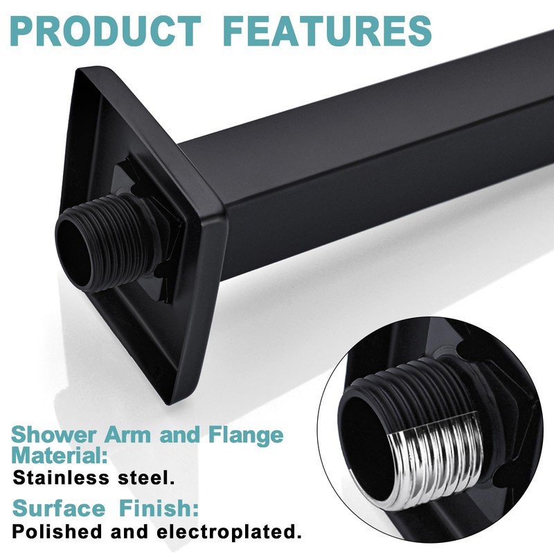 BESTILL 20 Inch Matte Black Ceiling Mount Shower Arm and