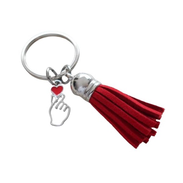 Small Korean Hand Heart Symbol & Red Heart Charm Keychain