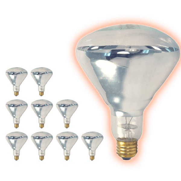 25O Watt Heat Lamp BR40 Light Bulbs | Incandescent Restaurant Bulb with E26 Medium Base | 2700K Warm White 3250 Lumens | Restaurant Light Bulbs | 10 Pack by GoodBulb
