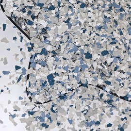 1LB Epoxy Floor Flakes Blend Decorative Color Chips Garage Paint Flakes Concrete Floor Coatings Kits for Garage Floors Wall Interior and Exterior House Paint（White/Haze Blue/Grayish White/Dark Blue）