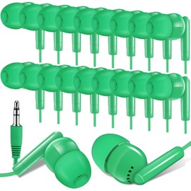 Kanayu 100 Packs Kids Earbuds Bulk Basic Student Earphone Individually Bagged 3.5 mm Headphones for Schools Classrooms Library Teens Gift (Green)