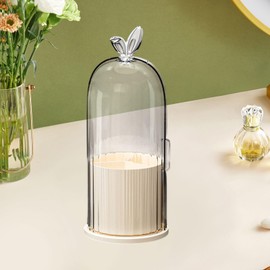 Milageto Makeup Brush Holder Desktop Storage Organizer,with Lid,360° Rotating,Cosmetics Brushes Storage Container for Desktop Bedroom, cream