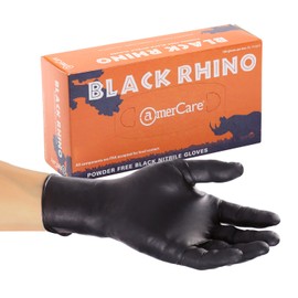 AmerCare Black Rhino Powder Free General Purpose Nitrile Gloves, 6.0 mil, for Cleaning and Foodservice, Small, Case of 1000