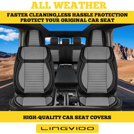 LINGVIDO Car Seat Covers, Breathable and Waterproof Faux Leather Automotive Seat Covers for Cars SUV Truck Sedan,Universal Anti-Slip Seat Cover with Backrest (Front Seat, Gray+Black)