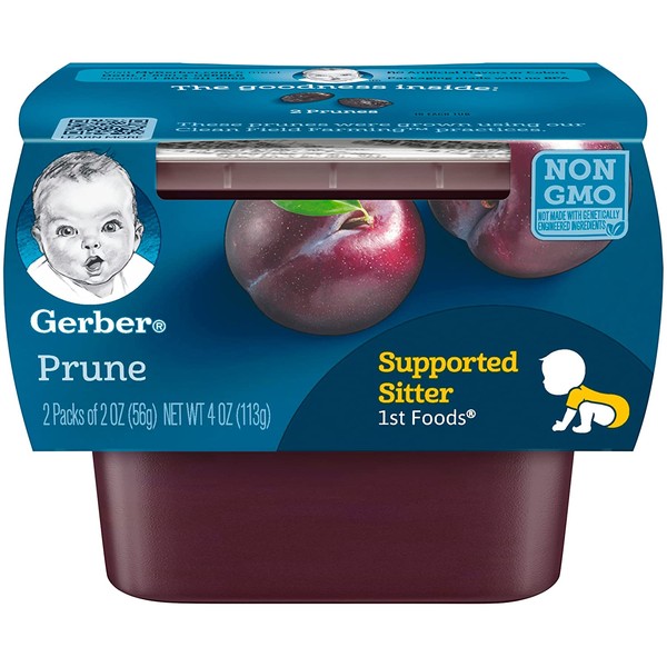 Gerber 1st Foods Baby Food, Prune Puree, Natural & Non-GMO, 2 Ounce Tubs (Pack of 8)