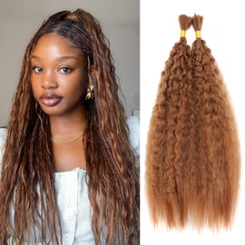 XIIMENALU Kinky Straight Wavy Braiding Hair for Boho Braids Wet and Wavy Bulk Hair for Braiding No Weft Yaki Straight Bulk Hair for Micro Braiding Rebundle Braids (30#, 16inch(1pack(2pcs)))