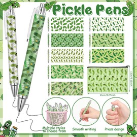 Frienda Pickle Stationery Set Pickle Gifts for Pickle Lovers Pickle Gel Ink Pens Retractable Pens 0.5 mm Funny Pickle Stickers and Pickle Bag for Office Home Supplies