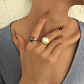 Jumwrit Golden Knuckle Rings Vintage Simulated Pearl Rings Set Boho Stackable Midi Rings Set Adjustable Finger Rings for Women (2PCS)