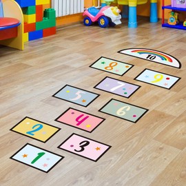 HO BEAR Creative Numbers Lattice Floor Sticker Hopscotch Footprint Puzzle Games Wall Decals Floor Stickers for Kids Room Wall Decor Sticker Wallpaper Ground Corridor Classroom Nursery Room Decor