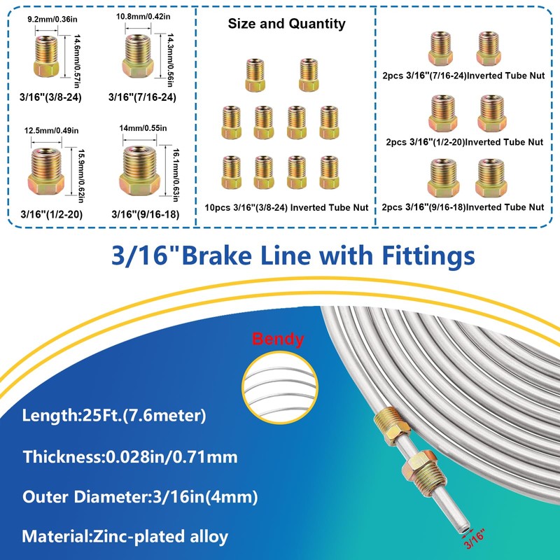 smseace 55Pack 3/16 Inch+3/16 Inch Brake line kit Include 25