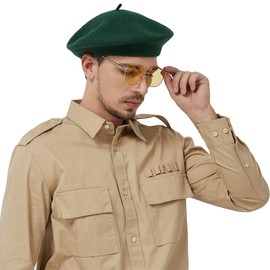 JH JOEJERRY Wool French Beret Hat Men Beret Cap for Women Large Military Beret Army Green