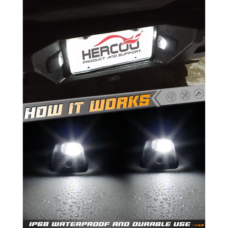 HERCOO LED License Plate Light Lens Tag Lights Rear Lamp