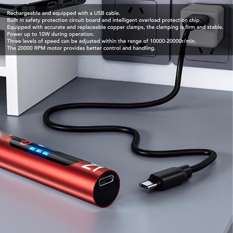 Electric Engraving Pen USB Charging 3 Level Stepless Adjustment Grinding