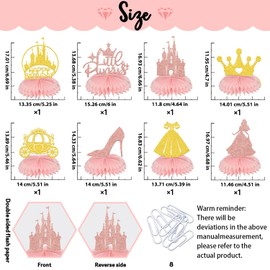 8 Pcs Princess Honeycomb Centerpieces, Princess Birthday Party Decorations, Princess Centerpieces for Tables, Princess Baby Shower Decorations Gold Rose Gold