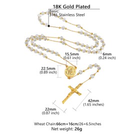 Supcare Rosary Catholic Necklace Women's Prayer Chain Christian Stainless Steel Rosary Jesus Cross Chain Religious Crucifix Pendant Charm Cross Necklace Fashion Jewellery for Men Women, Stainless