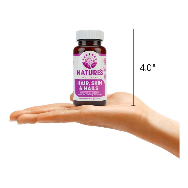 Biotina Natures Wellness para Cabello, Piel y Uñas con 60