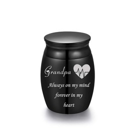 Sunling Mini Stainless Steel Decorative Cremation Keepsake Urns for Ashes 1.57 Inch High Small Funeral Urns Memorial Ashes Holder Share with Familiy Members-Black Color