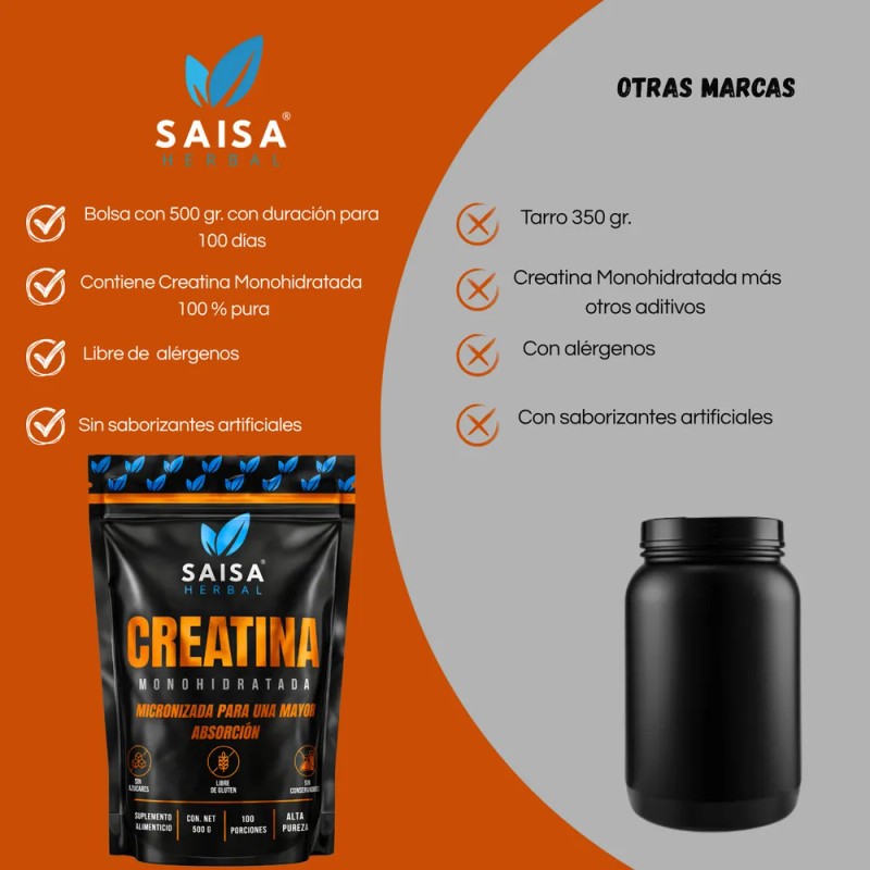 Creatina Monohidratada Alta Absorcin 500 G Saisa Herbal Sin Sabor