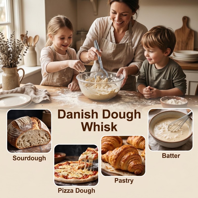 Stainless Steel Danish Dough Whisk 10 Inch, Sturdy One Piece