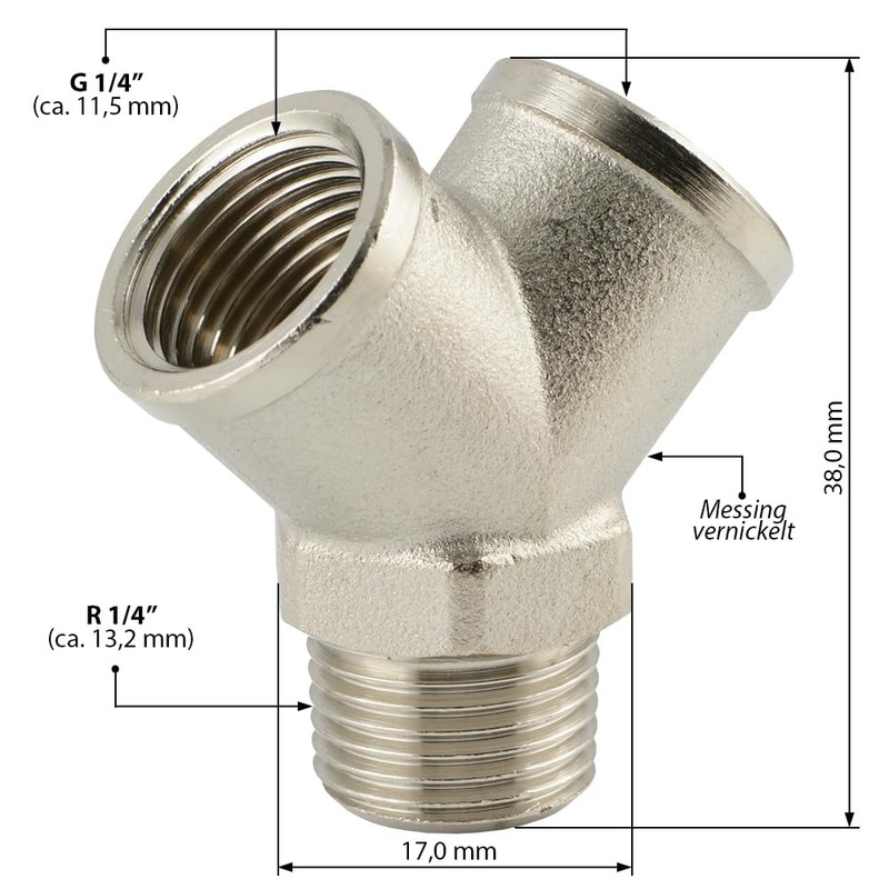 Fittingteile Y-piece brass nickel-plated distributor internal/external thread fittings (design: Y-piece