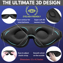 Sleep Mask for Women and Eyelash Extensions - Ultra Comfortable for Sleeping, Travel, Naps - 3D Contoured Blackout Eye Mask Blocks 100% Light - Soft Fabric, Adjustable Strap