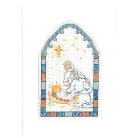 Lifetime Samplers & Decorative Textiles Arch Window Nativity Card - Complete Cross Stitch kit on 16 aida with Clear Colour Chart