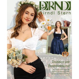 DIRNDLSTERN Women's Lace Dirndl Blouse White Heart Neck Costume Blouse Short Sleeve for Oktoberfest, White, 40