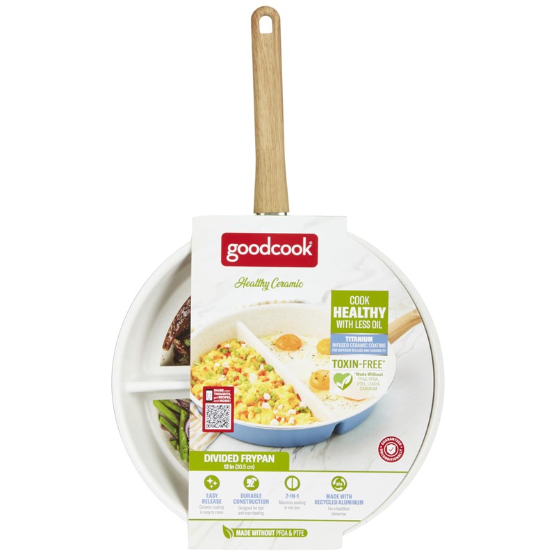 GoodCook Healthy Ceramic Titanium-Infused 12" Divided Skillet, Light Blue –