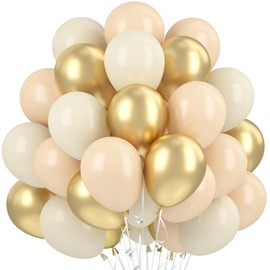 Balloons Beige Gold Apricot, 60 Pieces 12 Inch Metallic Gold Sand White Cream Balloons, White Golden Apricot Latex Balloons Set for Birthday Baby Shower Wedding Party Decoration