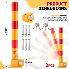 Zonon 2 Pcs Spring Parking Post Folding Heavy Metal Parking Barrier Lock Obstacle Pile with Warning Stripes Interceptor Bollard for Traffic-Sensitive Area Garage
