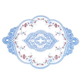 sourcing map Retro Lace Placemat 12x17-in Oval Embroidered Table Place Mats French Crochet Doilies Coasters Cup Mat for Home Wedding, Blue