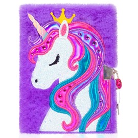 Unicorn Diary with Lock and Keys, Magic Unicorn Notebook for Children, Plush Secret Diary Lined Notebook 160 Pages for Writing and Drawing, Unicorn Gifts for Girls