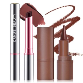 DAMUSI Lip Liner and Lipstick Combo,Dark Brown Lip Liner Lip Combo Sets,Smooth Creamy Lip Pencil,Long Lasting Lightweight Lipstick for Women,Moisturizing Tinted Lip Balm,Daily Lip Makeup