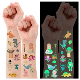 Reayou 40PCS Luminous Tattoos for Kids, Mixed Styles Temporary Tattoos Stickers with Flower Fairy/Mermaid/Dinosaur/Space for Boys and Girls, Glow Party Supplies Gifts