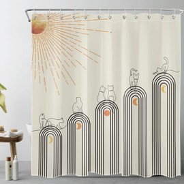 SCECALA Modern Funny Cat Shower Curtain, Mid Century Style, 72x72 Inch