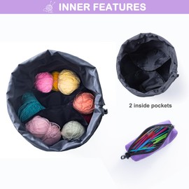 MYBAGZING Small Yarn Bag with Knitting & Crochet Suppliers Case, Canvas Crochet Bag Organizer, Mini Knitting Bag, Yarn Storage Bags Yarn for Crocheting, Crochet Beginner, Yarn Holder