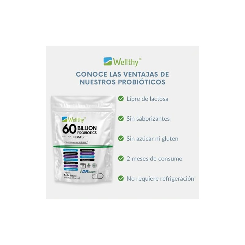 Wellthy Probioticos 60 Billones 11 Cepas. 60 Cápsulas 2 meses