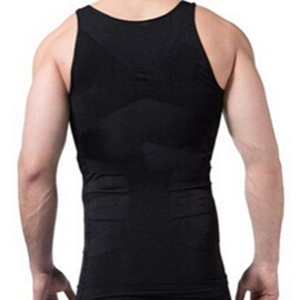 WannGe Mens Snellisce Corpo Fissante Giubbotto Camicia, Compressione Muscolare Tank - Nero XXL