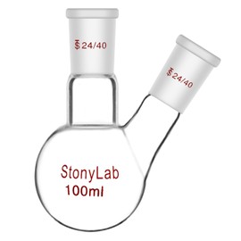 StonyLab Glass 100ml Heavy Wall 2 Neck Round Bottom Flask RBF, with 24/40 Center and Side Standard Taper Outer Joint - 100ml
