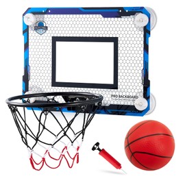 RUNBOW Indoor Mini Basketball Hoops Backboard with Powerful Suction Cups,Wall Mounted Door Basketball Hoops,Toys with Balls Gifts for Kids Boys Teens (43x30CM, Blue with Scorer) (Blue Ordinary)