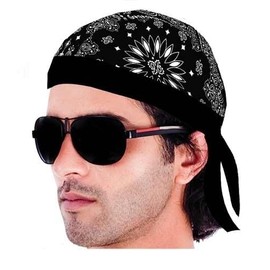 Daniel Smart Motorcycle Headwraps Cotton Doo Rag Skull Caps Sweat Wicking Cooling Helmet Liner for Men & Women (Lined Black)