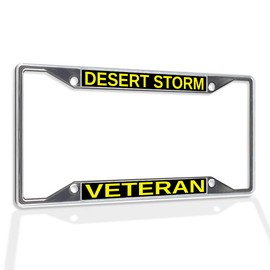 Fastasticdeals Metal Insert License Plate Frame Desert Storm Veteran A Weatherproof Car Accessories Chrome 4 Holes Solid Insert