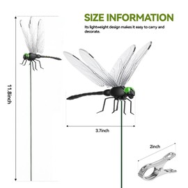 WFXSHparts 16 Pcs Large Dragon Fly Clips for Bugs Repellent Dragonfly to Keep Away Garden Stakes Decor Clip on Fake Dragonflies Flies, for Garden, Hat, Pet, Indoor & Outdoor Display (Black)