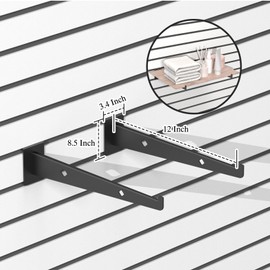 12 Inch Slatwall Shelf Brackets Set of 12, MQKIWAO Heavy Duty Slat Wall Shelf Bracket, Metal Slatwall Shelves Accessories, Slatwall Display Hangers for Storage and Organization, Black